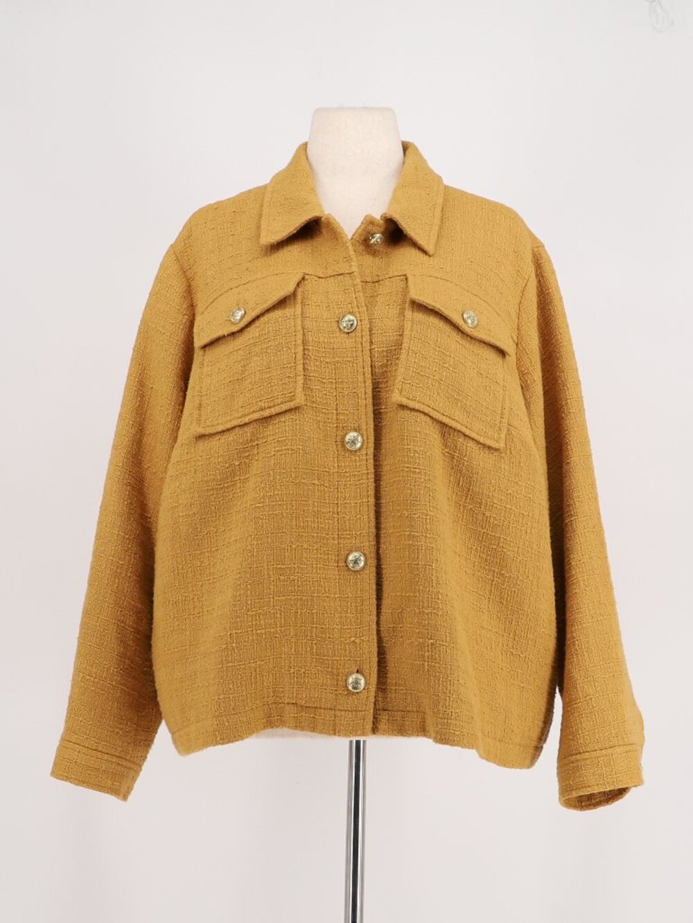 J. JILL Textured Tweed Button Front Jacket Gold Button in Honey Yellow Size 2X